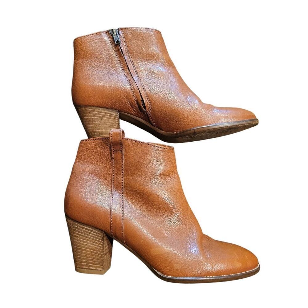 Madewell Billie Leather Boots Women's 8 Cognac Tan Italian Leather Ankle Zip